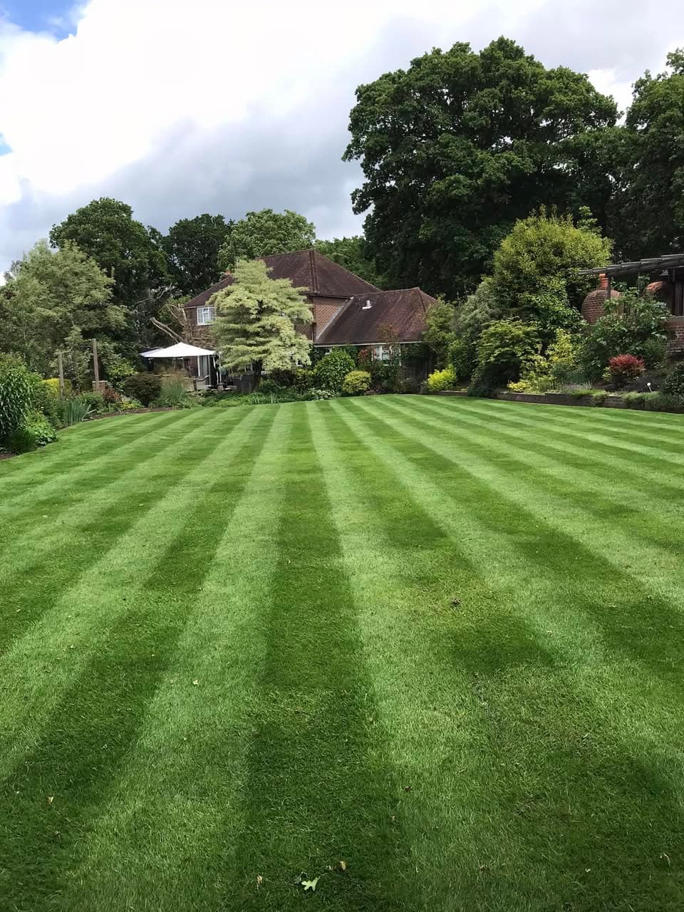 Beautifully striped lawn with professional mowing finish